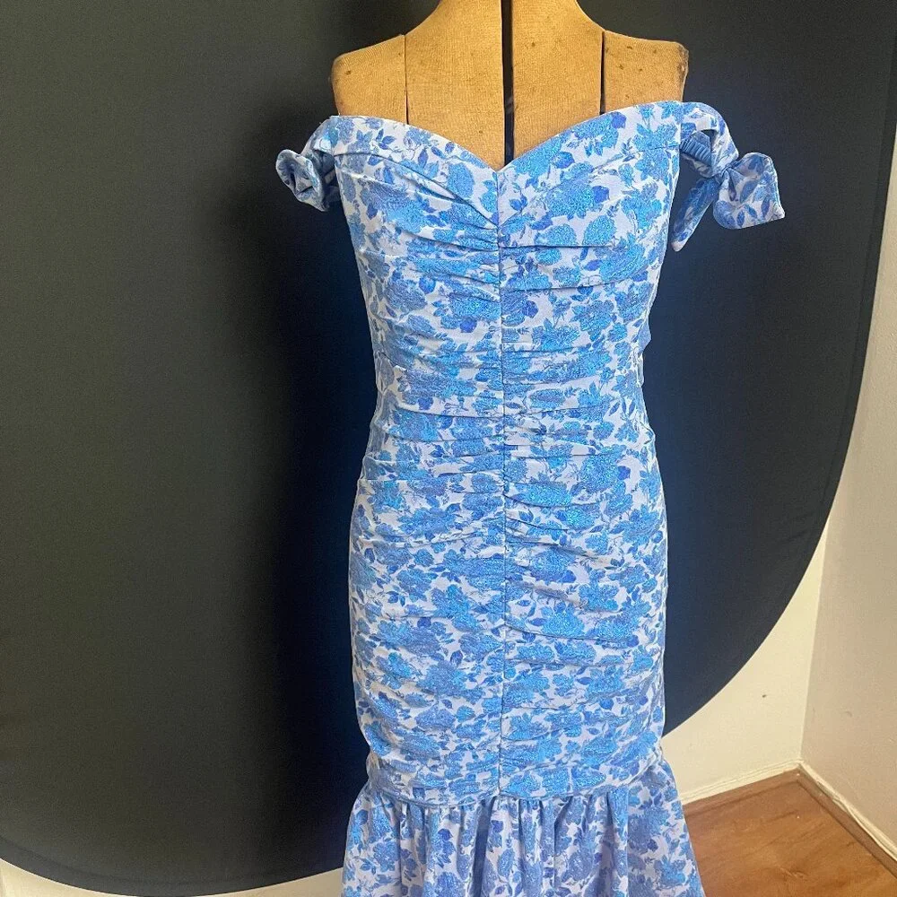 Theia Eliza Ruched Jacquard Midi Dress - Picture 2 of 10